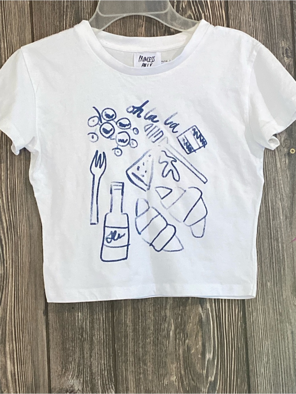 Princess Polly White Breakfast Graphic Tee with Navy Sketch